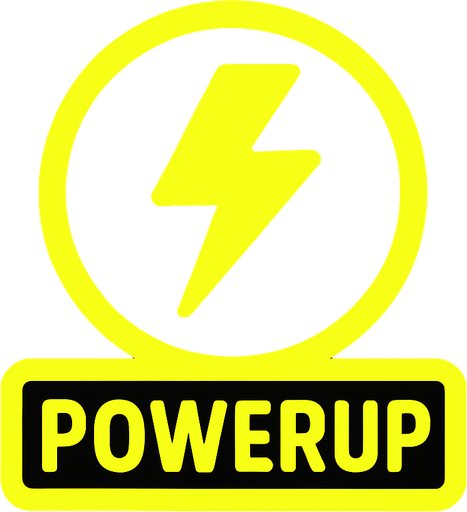 NeonYellow powerup logo.
In-Game asset.  2d.  High contrast.  No shadows