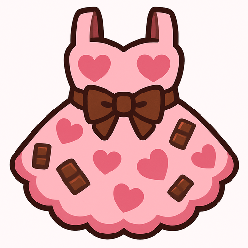 cute pink heart chocolate design dress top view..
In-Game asset.  2d.  High contrast.  No shadows
