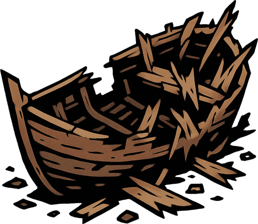 Broken boat.
In-Game asset.  2d.  High contrast.  No shadows