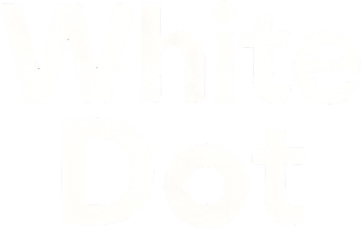 Game title reading White Dot. Minimalistic. White font..
In-Game asset.  2d.  High contrast.  No shadows