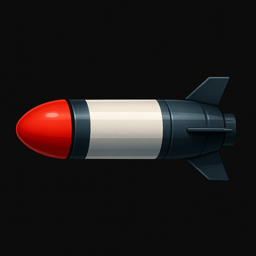 Füze, gerçekçi, yandan görünüm, yazısız.
In-Game asset.  High contrast.  No shadows