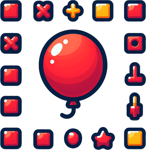 kırmızı balon.
Single Game Texture.  In-Game asset.  2d.  Blank background.  High contrast.  No shadows