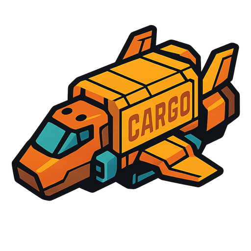 cargo spaceShip.
In-Game asset.  2d.  High contrast.  No shadows