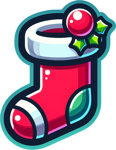 Cartoon Christmas stocking 
Single Game Texture. In-Game asset. 2d. Blank background. High contrast. No shadows.