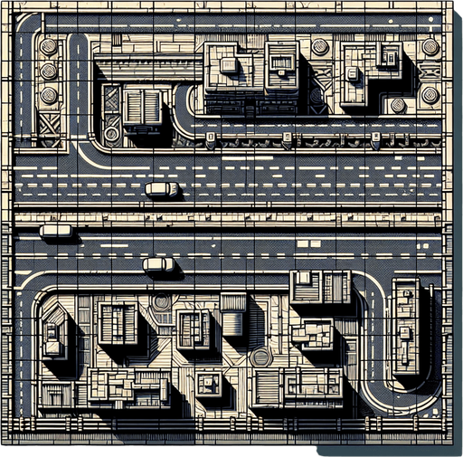 Town road 🛣️.
Single Game Texture. In-Game asset. 2d. Blank background. High contrast. No shadows.