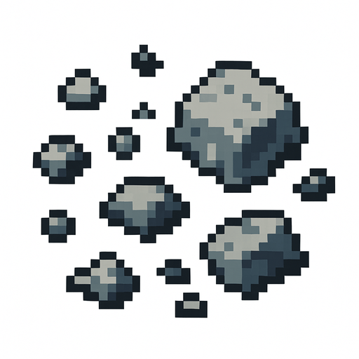 Particulas de escobro pixelar.
In-Game asset.  2d.  High contrast.  No shadows