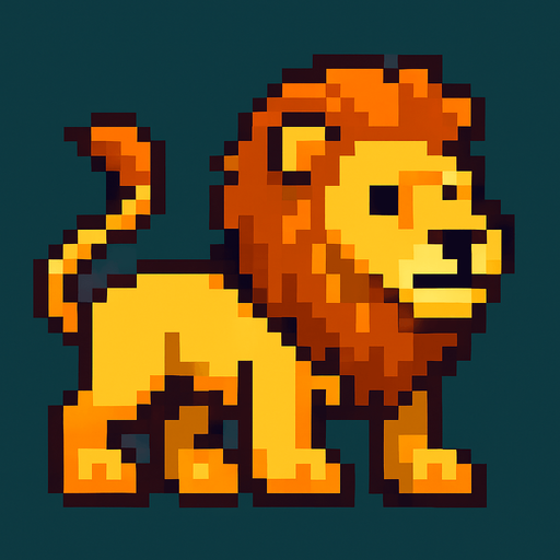 Pixel lion.
In-Game asset.  2d.  High contrast.  No shadows
