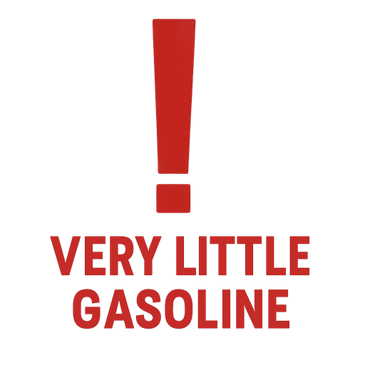 Altinda arka plansiz "very little gasoline" yazan kirmizi ünlem isareti. No background. Transparent background. Blank background. No shadows. 2d. In-Game asset. flat