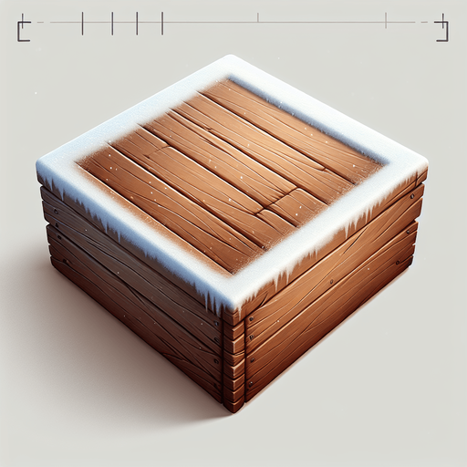 A wooden plan with snow on top edge. In game gui element. Flat front view. Single Game Texture. In-Game asset. 2d. Blank background. High contrast. No shadows.