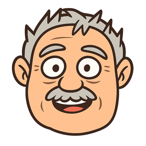 old man face in cartoon style. No background. Transparent background. Blank background. No shadows. 2d. In-Game asset. flat