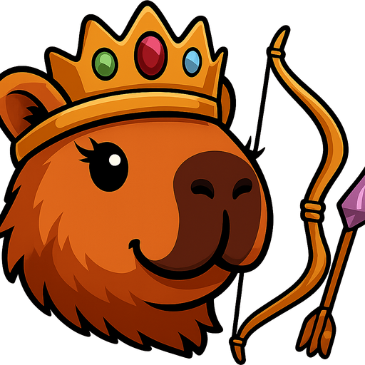 Quitale la resortera y el casco. Añadele una corona de reina con gemas. Añade tambein un arco dorado y una fleca con una punta morada brillante. Dame la imagen sin fondo. Ponle pestañas pequeñas en los ojos.