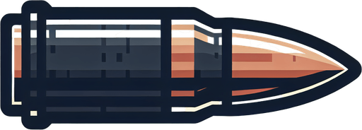 horizontal chinbi gun bullet.
Single Game Texture.  In-Game asset.  2d.  Blank background.  High contrast.  No shadows