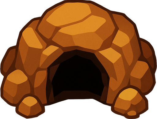 Una cueva de entrada grande.
In-Game asset.  2d.  High contrast.  No shadows. Vista superior. Lineless. Chibi
