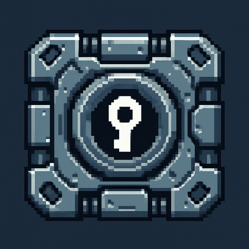 sci-fi metallic lock, pixel art.
In-Game asset.  2d.  High contrast.  No shadows