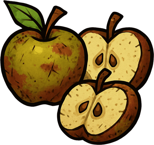 Fruit ninja eski elmalar.
In-Game asset.  2d.  High contrast.  No shadows