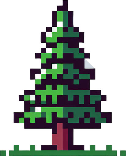 8-bit pine tree.
Single Game Texture. In-Game asset. 2d. Blank background. High contrast. No shadows.