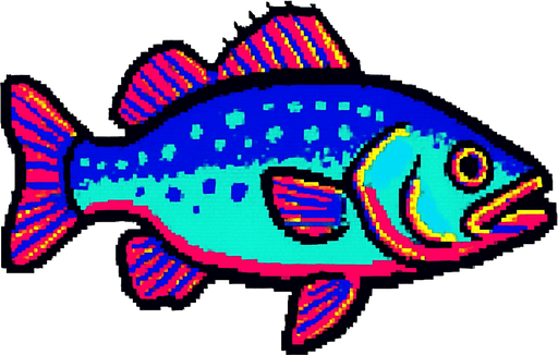 A sea bass. 80s arcade machine graphics. 
Swimming Side profile. White background. 
In-Game asset.  2d.  High contrast.  No shadows