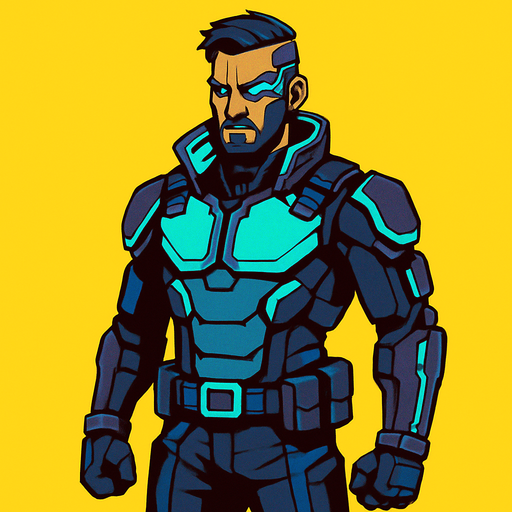 Male Cyber Character.
In-Game asset.  2d.  High contrast.  No shadows
