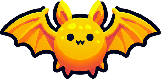 yellow bat.
Single Game Texture. In-Game asset. 2d. Blank background. High contrast. No shadows.