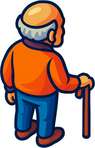 An old man with a cane. No hat.