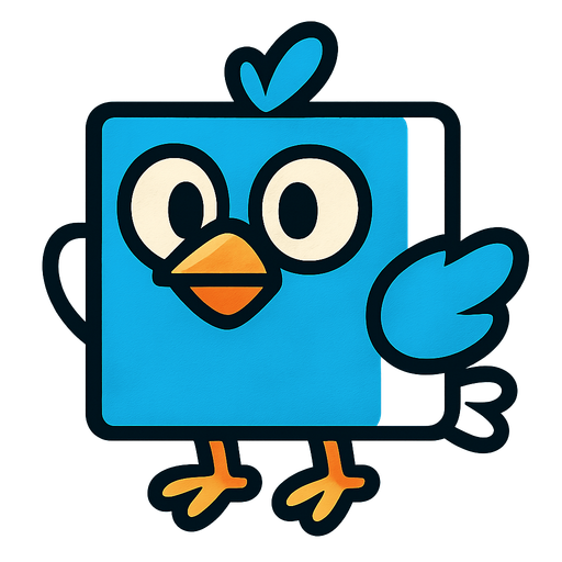 Square shaped blue bird.
In-Game asset.  2d.  High contrast.  No shadows