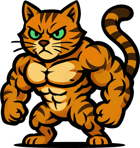 kaslı tekir kedisi.
In-Game asset.  2d.  High contrast.  No shadows