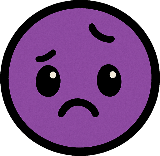 crea la imagen de una pelotita morada algo preocupada kawai y simple.
In-Game asset.  2d.  High contrast.  No shadows