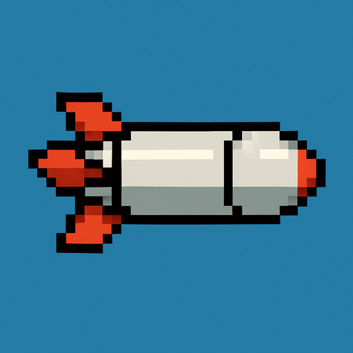a 2d pixel art missile.
In-Game asset.  2d.  High contrast.  No shadows