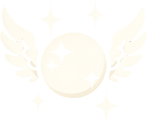 una esfera blanca con destellos con alas de angel a los lados.
In-Game asset.  2d.  High contrast.  No shadows