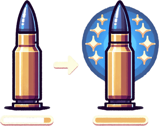 Power up bullet.
Single Game Texture.  In-Game asset.  2d.  Blank background.  High contrast.  No shadows