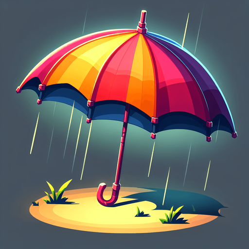 An umbrella, game illustration..
Single Game Texture. In-Game asset. 2d. Blank background. High contrast. No shadows.