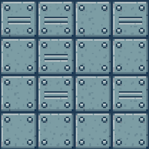 Pixel art steel tile floor, light blue grey, repeating.
In-Game asset.  2d.  High contrast.  No shadows