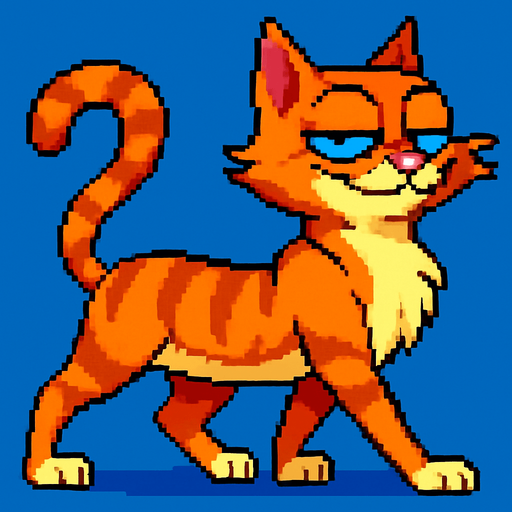 puedes cambiar la posicion de las patas, es decir las que estan atras pasan adelante y viceversa, con el mismo estilo pixel art de la foto original y fondo azul