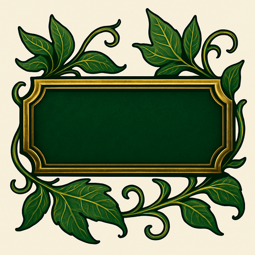 a LOTR style button with elegant and green leaves.
In-Game asset.  2d.  High contrast.  No shadows