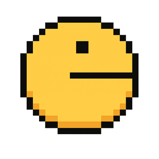 Pacman with mouth closed pixilated . No background. Transparent background. Blank background. No shadows. 2d. In-Game asset. flat