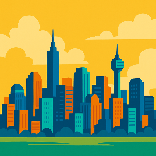 fondo de una ciudad a la distancia.
In-Game asset.  2d.  High contrast.  No shadows