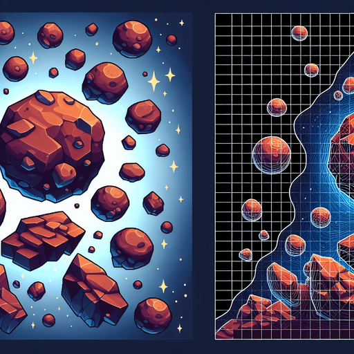 Space rocks.
Single Game Texture. In-Game asset. 2d. Blank background. High contrast. No shadows.