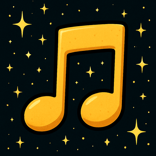 hafif koyu sarı nota ve arkata açık parlak küçük yıldızlar ekle.
In-Game asset.  2d.  High contrast.  No shadows