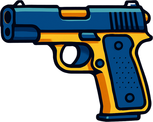 pistol.
In-Game asset.  2d.  High contrast.  No shadows