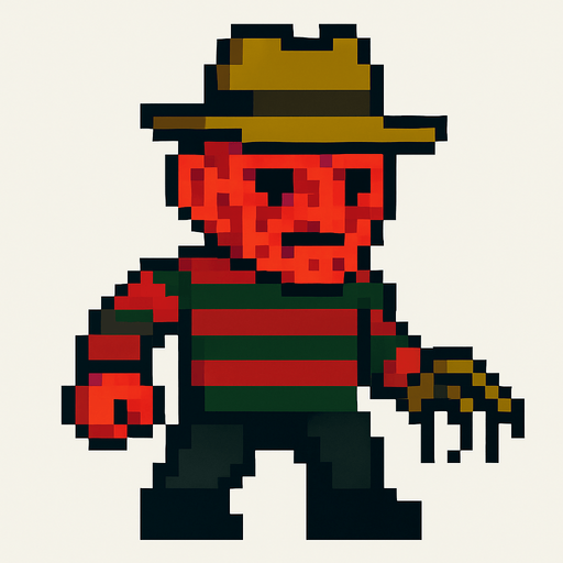 freddy kruger pixel.
In-Game asset.  2d.  High contrast.  No shadows