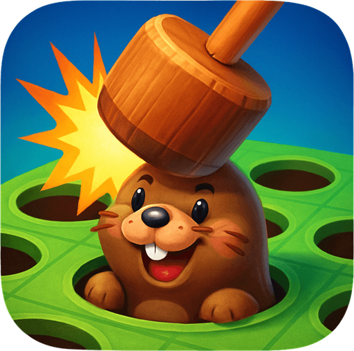 Modern App Store icon, high definition, square with rounded corners, for a game titled "Whack-a-Mole Frenzy" and with the description "Classic whack-a-mole game with 9 holes where moles randomly appear. Tap quickly with your hammer to score points before they disappear!". No text on icon!
