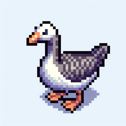 goose, top-down view.
Single Game Texture.  In-Game asset.  2d.  Blank background.  High contrast.  No shadows. simple pixel art