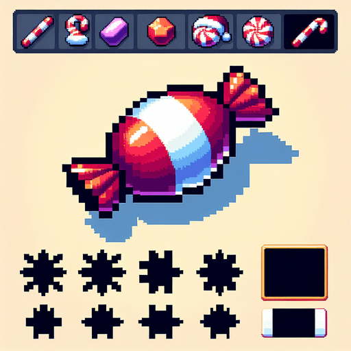 pixel candy noel.
Single Game Texture. In-Game asset. 2d. Blank background. High contrast. No shadows.
