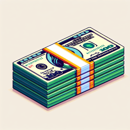 A stack of money.
Single Game Texture. In-Game asset. 2d. Blank background. High contrast. No shadows.