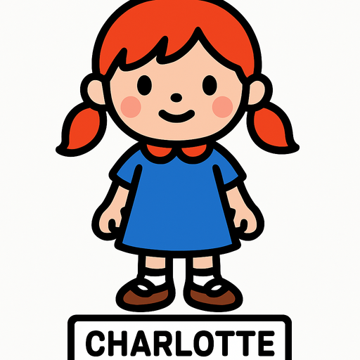 Petite fille nommée charlotte.
In-Game asset.  2d.  High contrast.  No shadows