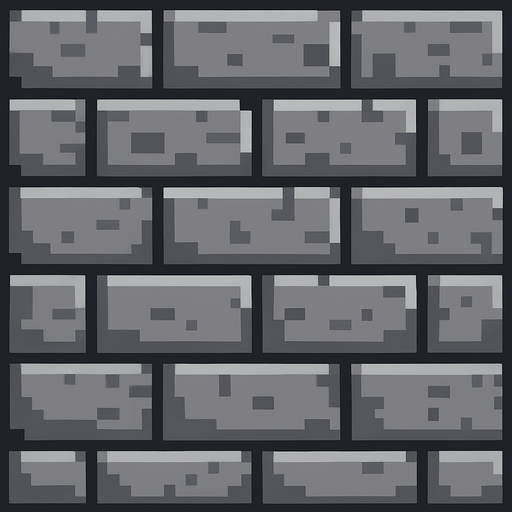 A grey brick wall repeatable wall pattern. retro pixel art..
In-Game asset.  2d.  High contrast.  No shadows