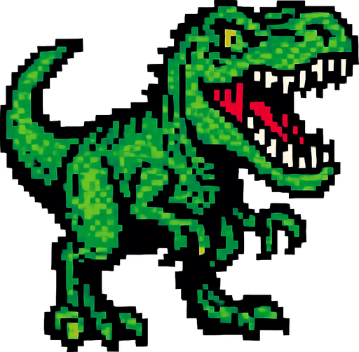 90'lardaki retro oyun dinazoru. vahşi olsun. yeşil renk olsun
In-Game asset.  2d.  High contrast.  No shadows