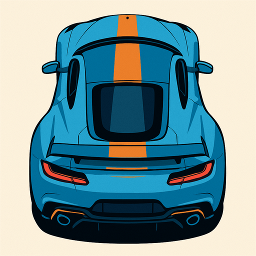 Rear and top view of cool luxury sports car looking upwards.
In-Game asset.  2d.  High contrast.  No shadows