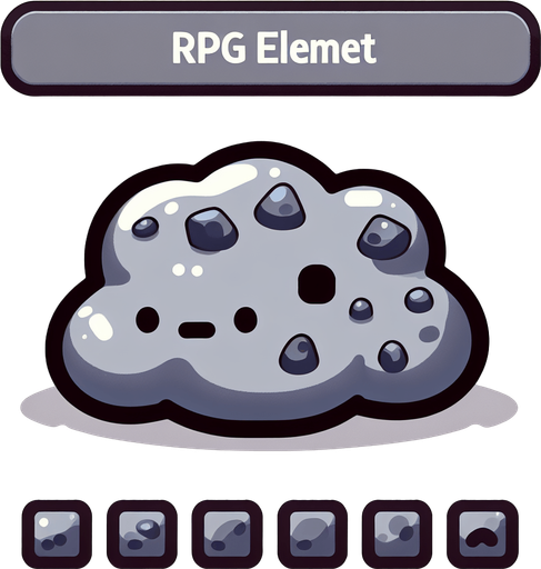 Un slime gris RPG con rocas en su espalda. Estilo suave y simple.
Single Game Texture.  In-Game asset.  2d.  Blank background.  High contrast.  No shadows