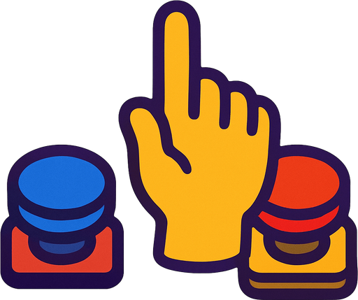 Between two button a hand.
In-Game asset.  2d.  High contrast.  No shadows